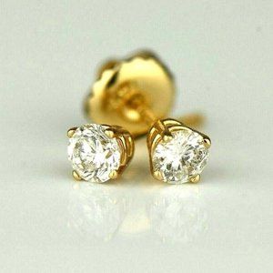 Solid 14k Gold Round Diamond Stud Screw Back Earrings
